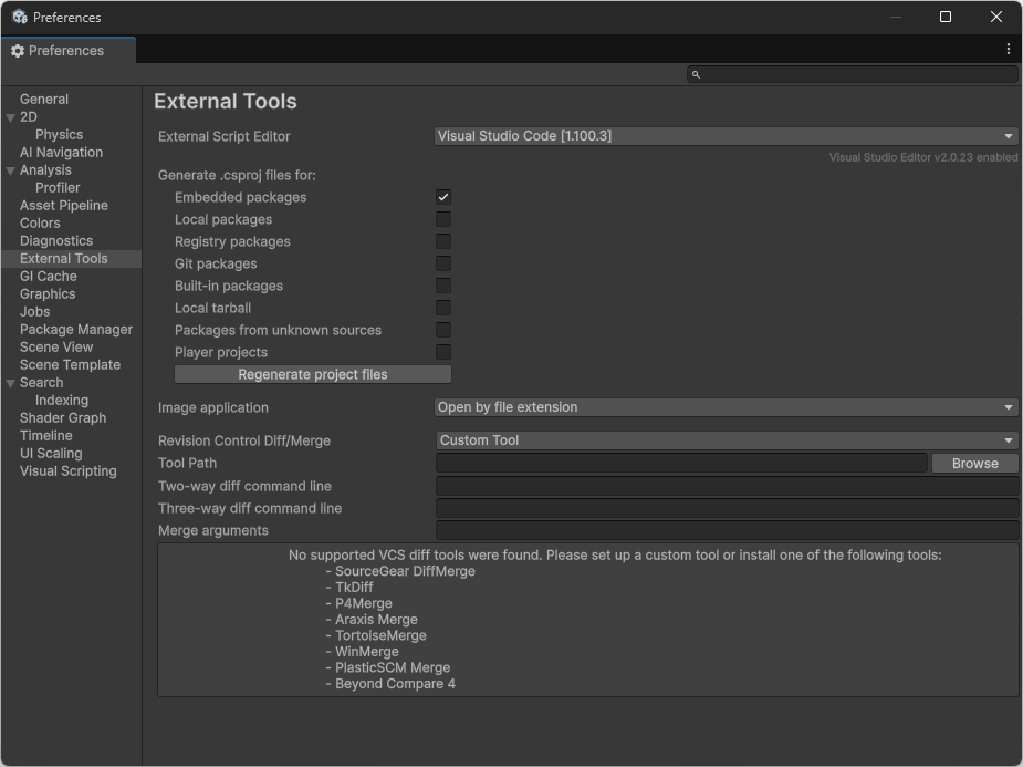 Unity的Package Manager介面，正在選取Visual Studio Editor套件