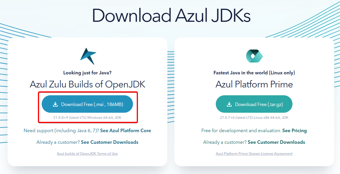 Zulu OpenJDK主程式下載的按鈕