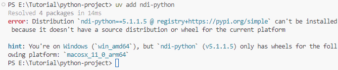 VS Code終端機中顯示ndi-python的5.1.1.5版本不支援windows錯誤