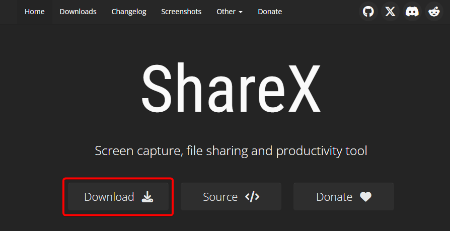ShareX的官網，要點擊中間的Download按鈕